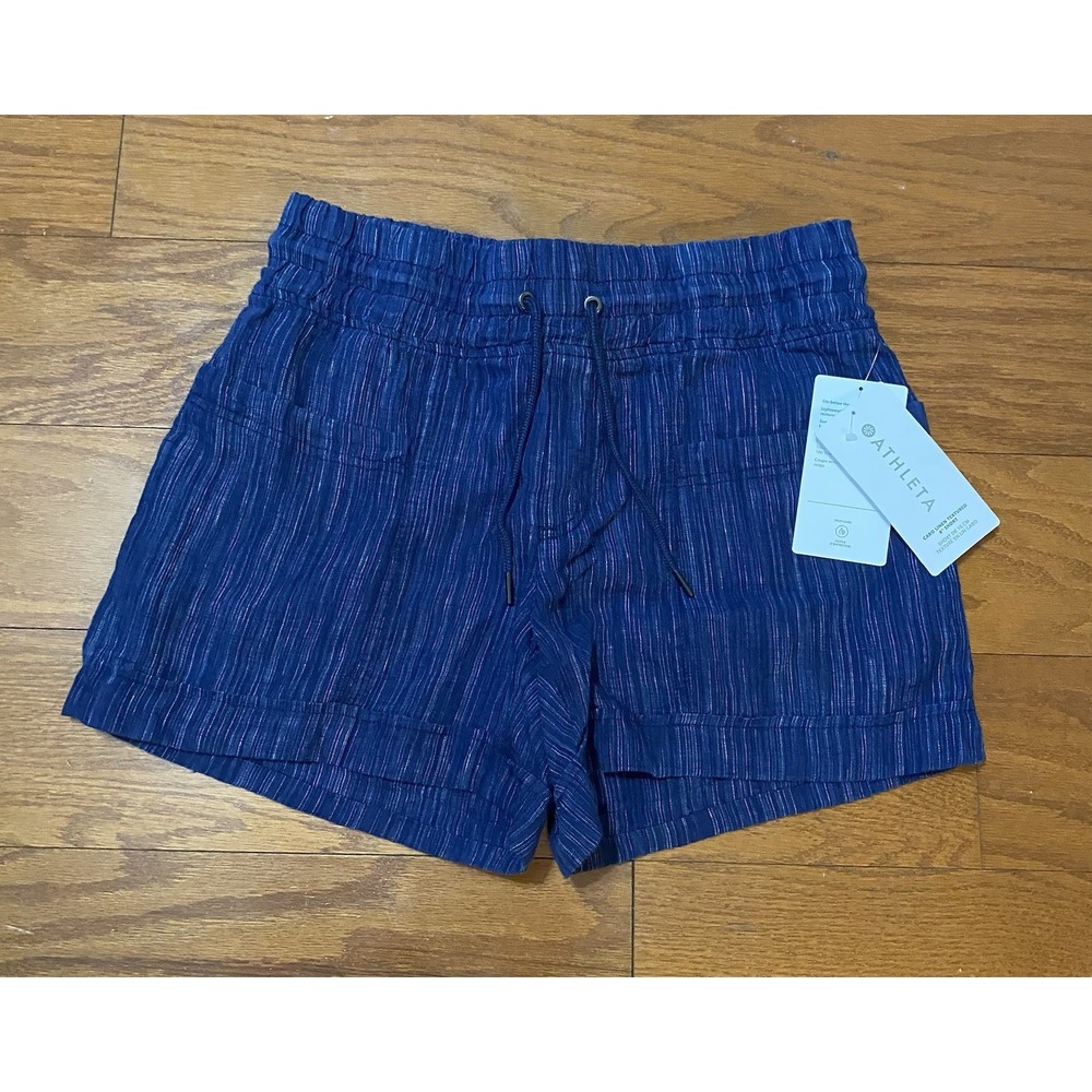 NWT Athleta Women's Size 4 Cabo‎ Linen Textured Blue Shorts Mid Rise 4" New! $59
